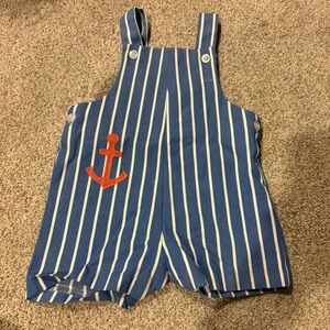 Vintage Healthtex 1970s Blue Striped Shortalls Anchor Nautical Size 24 Mos USA